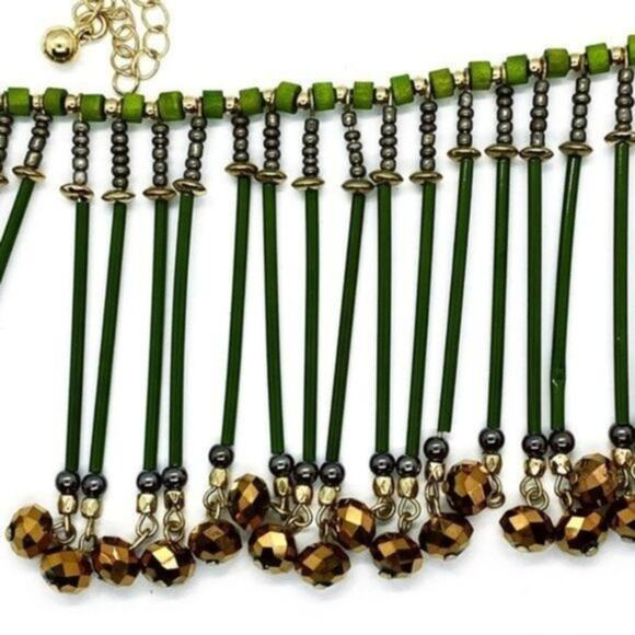 Green Bronze Wood Bib Style Necklace & Earring set - Picture 7 of 8